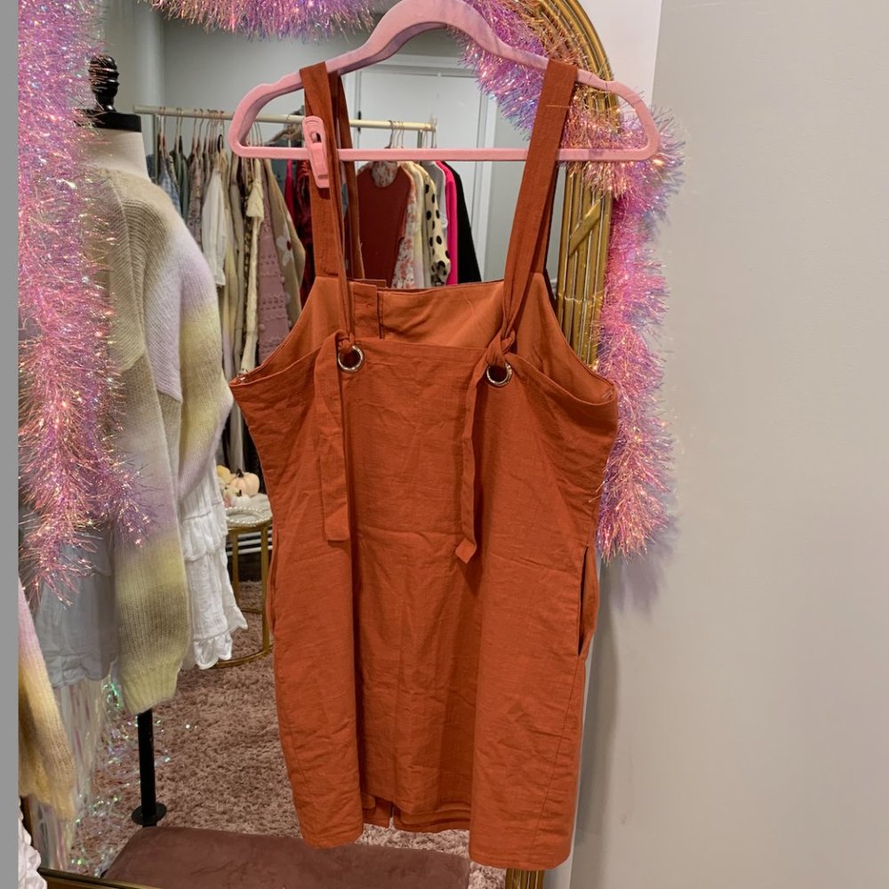 Linen Button Down Rust Overall Dress - image 3